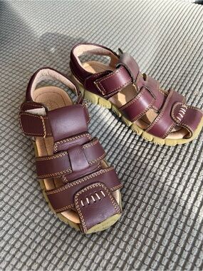 Kids Brown Leather Sandals with Velcro Straps